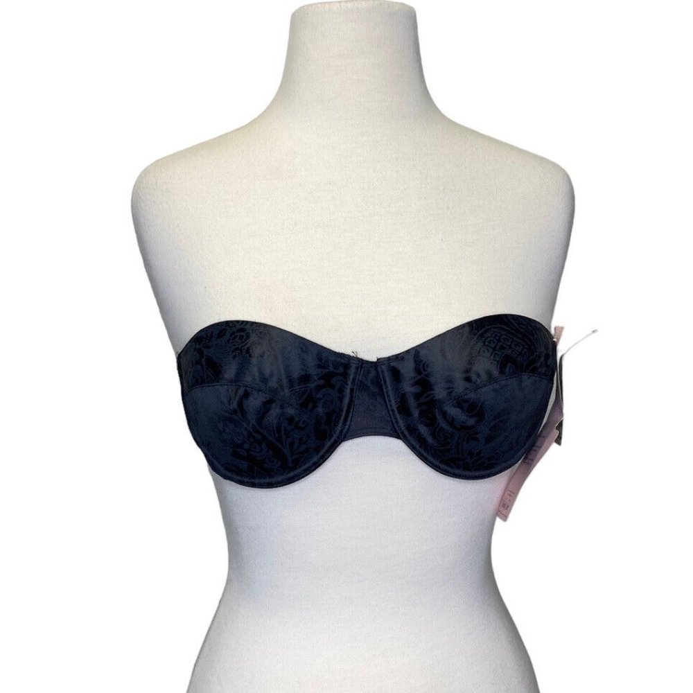 VTG Vanity Fair My Satin Fantasy‎ Second Skin Strapless Bra 34 B Black Underwire
